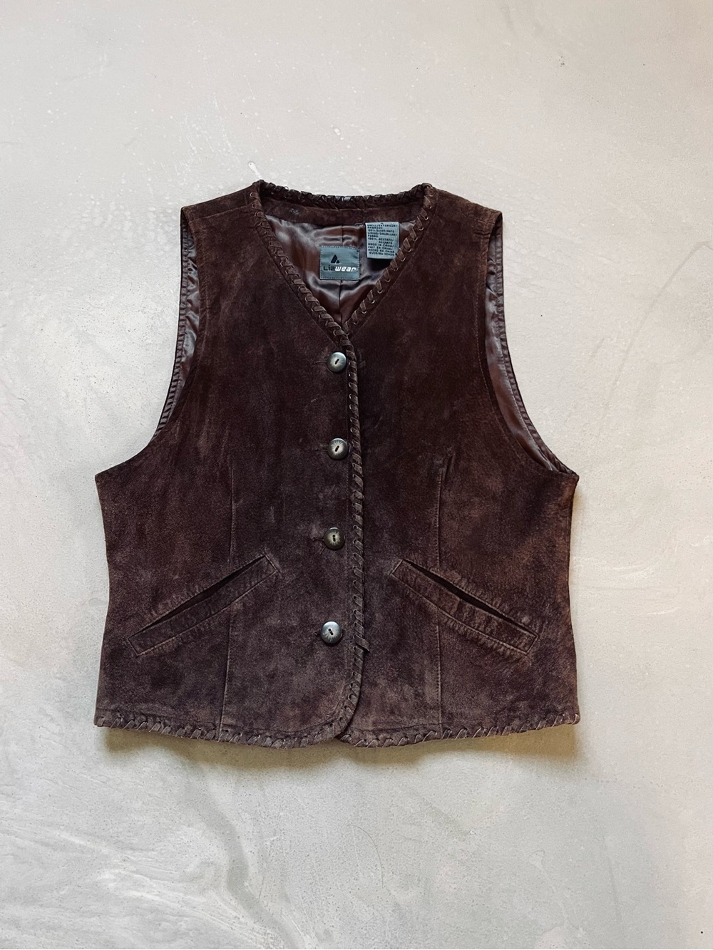 Vintage Liz Wear 100% Suede Leather Mocha Brown Boho Coastal Cowgirl Vest 4